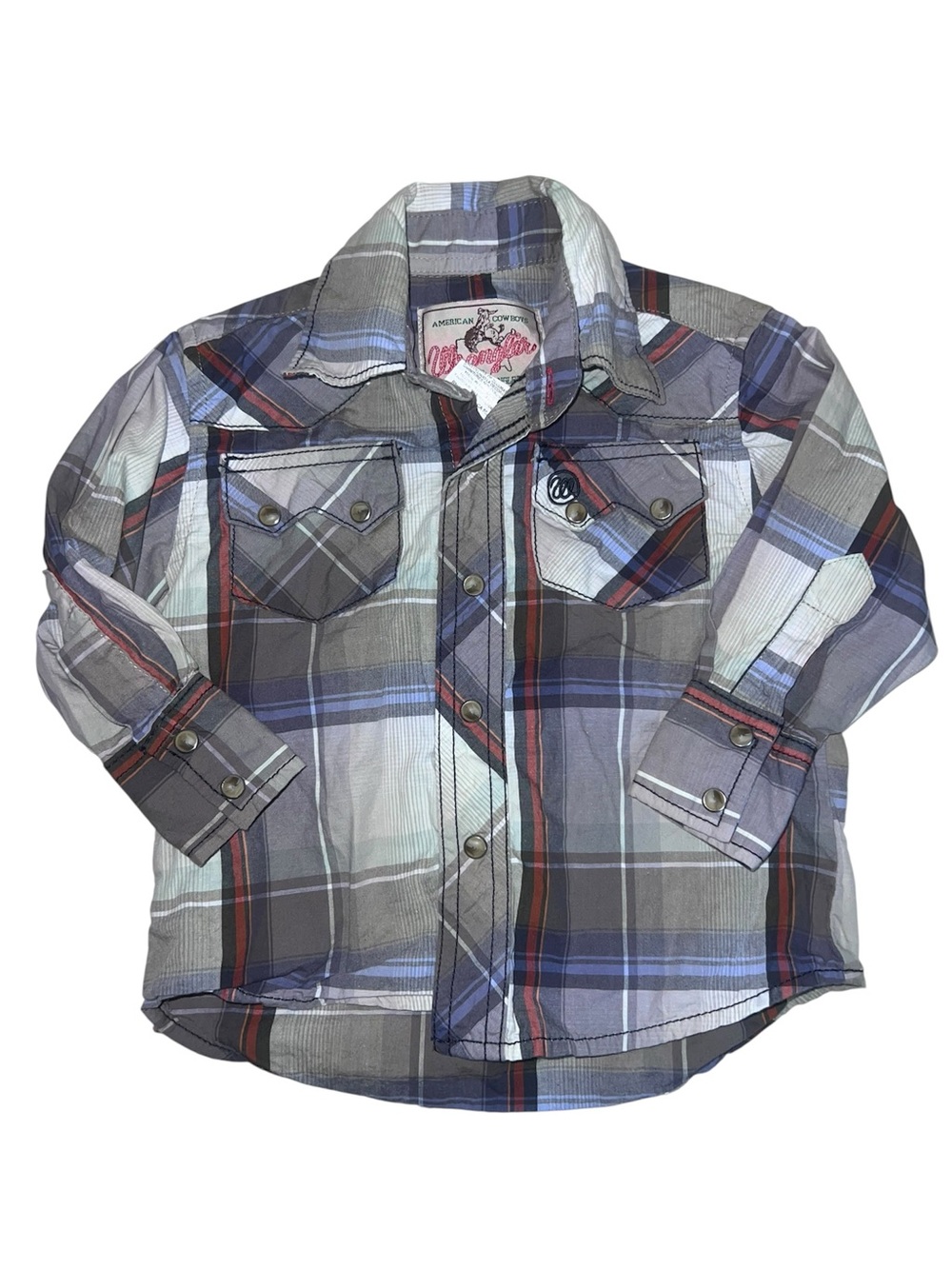 Wrangler Boys Plaid Button-Down in Gray, Blue & Red